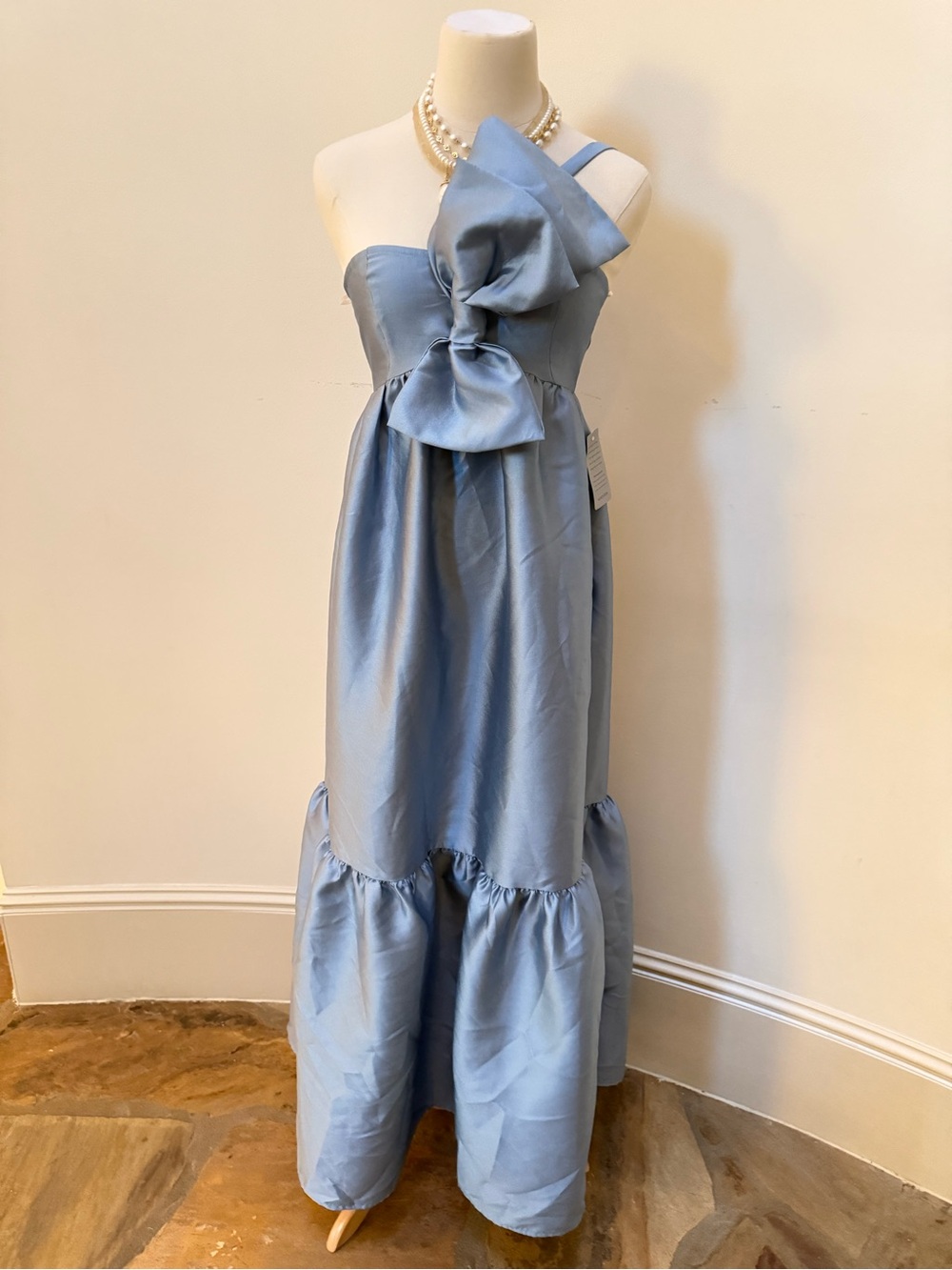 Petal & Pup Betina Bow One Shoulder Gown Blue Size M NWOT